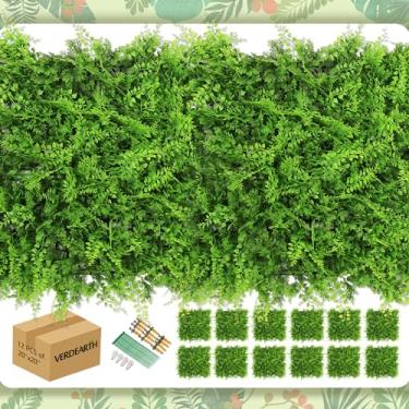 Imagem de VERDEARTH Painéis de Parede de Plantas Artificiais, 12 Unidades de Vegetação de Samambaia de 50X50 Cm, Tela de Cerca de Proteção de Privacidade de Hera, Decoração de Parede Externa de Jardim Doméstico