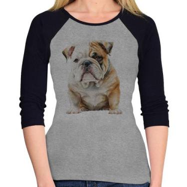 Imagem de Baby Look Raglan Bulldog-Inglês Manga 3/4 - Foca na Moda, Cinza, Preto