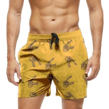 Imagem de Short Praia Shorts Banho Bermuda Verão Chaves Chaveiro Dourado Cartoon