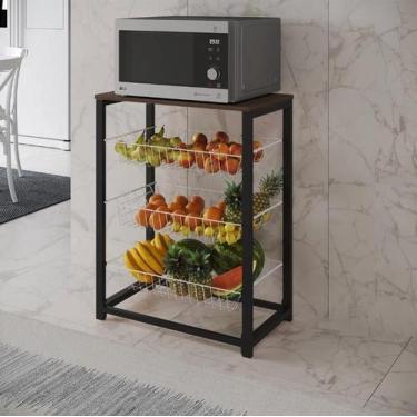 Imagem de Fruteira com Suporte para Micro-ondas Barcelona Aço Preto Cesto Branco