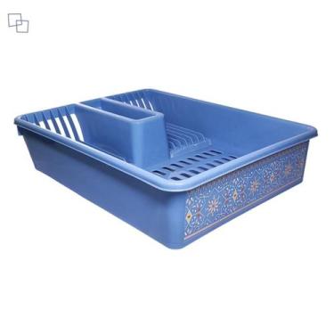 Imagem de Escorredor de Louças Grande de Plástico Resistente Decorado Azul Clean