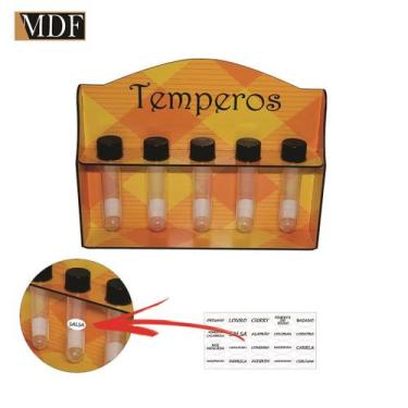 Imagem de Porta Tempero com 5 Tubetes Amarelo Xadrez + Cartela 29x4,5x23 Mdf Mad