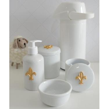 Imagem de kit Higiene Bebê K021 Potes Cotonete Coroa Dourado Algodão Limpeza Por