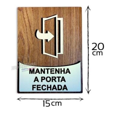 Imagem de Plaquinha de aviso Mantenha porta fechada mdf decorativa 3mm - JJ
