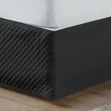 Imagem de Saia Box Para Cama Queen Matelada 150 Fios Quadriculada Preta - Casa B