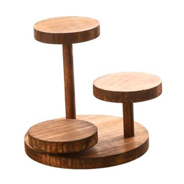 Imagem de FytStycale Suporte de bolo de madeira, torre de cupcake, suporte em camadas, suporte de planta de madeira para estatuetas, garrafas de brinquedo, potes, Redondo 18x17cm