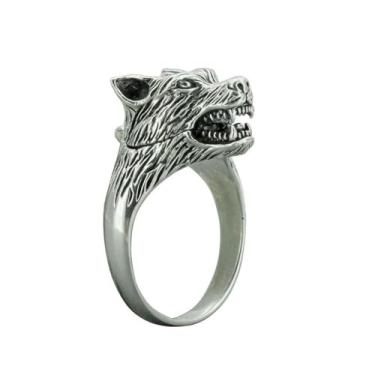 Imagem de FLYYQMIAO Anel Poison Box Vintage Prata Cabeça de Lobo Anéis para Mulheres Homens Vintage Pillbox Medalhão Aberto Anel Veneno Guarda Viking Animal Joias Presente de Festa (12#), XG12-R141-LT12