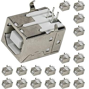Imagem de jujinglobal 20 peças USB Tipo-B Tipo B fêmea 4 pinos 4 pinos ângulo reto PCB conector soquete DIP