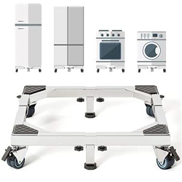 Imagem de CHINCHILLA Base de suporte móvel para geladeira de aço inoxidável resistente, suporte para máquina de lavar com rodas, carrinho ajustável para lavadora, geladeira e secadora (grande)