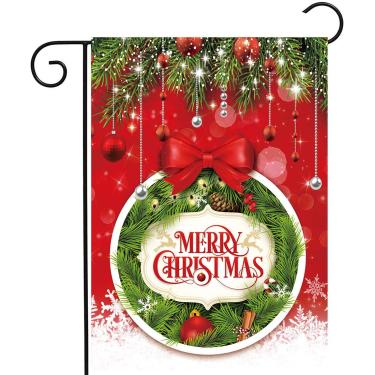 Imagem de Allenjoy Bandeira de jardim vermelha de Natal para exteriores caixa de correio Vertical Inverno Floco de neve Natal Quintal Placa personalizável Pátio Decorações ao ar livre 12x18 Dupla face Lavável Poliéster UV-Resistente