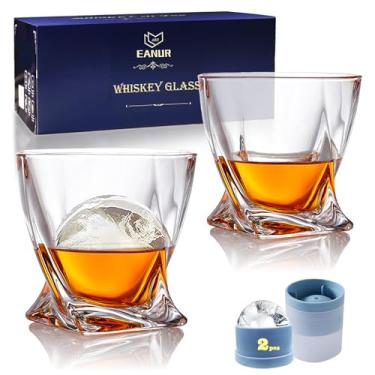 Imagem de ART EANUR Conjunto de copos de uísque com caixa de presente de 10 cm (2 copos, 2 moldes de bola de gelo) Copos antiquados para resfriar uísque escocês coquetel rum vodka presentes para homens