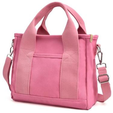 Imagem de IwIeIaIrI Bolsa feminina de lona com vários bolsos, bolsa de ombro moderna, sacola transversal com compartimentos para compras, trabalho, praia, academia (rosa escuro), Rosa escuro, Small