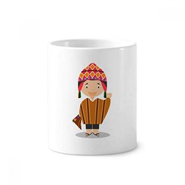 Imagem de Colorful Hat Peru Suporte para caneta de escova de dentes de desenho animado caneca branca copo de cerâmica 355 ml