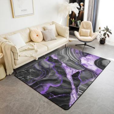 Imagem de Tapete de área de mármore cinza preto 12 x 17 cm, tapete decorativo lavável com textura metálica abstrata para cabeceira, tapete decorativo lavável fluido geométrico boho hippie fluido lavável para sala de estar