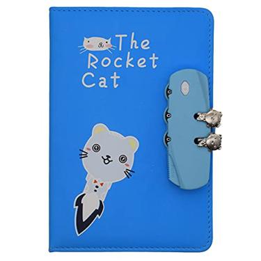 Imagem de JunShop Diário de bloqueio criativo com cadeado para meninas escrevendo diário com bloqueio diário de privacidade pessoal adolescente, 150 páginas, azul