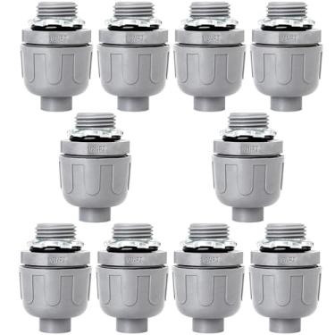 Imagem de Feotech Conector líquido apertado de 1/2 polegada - pacote com 10 acessórios de conduíte elétrico de PVC conectores flexíveis retos de 180 graus para casa, cozinha e banheiro conector de conduíte
