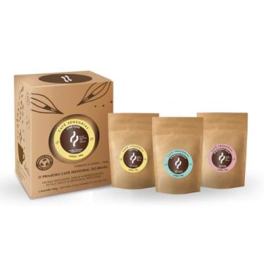 Imagem de Kit Café Sensorial Moído 300g Café Blends do Brasil - Aromas 100% Naturais - Sabores Exclusivos: Manhã Frutado, Tarde Cítrico e Noite Floral Descafeinado - Embalagem Premium com 3 Sachês de 100g Cada para Diferentes Momentos