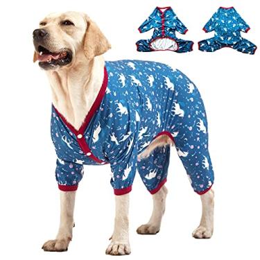 Imagem de LovinPet Camisa para Cachorro Grande-Camiseta para Casacos de Cachorro, Anti-Lambedura, Macacão para Alívio da Ansiedade de Animais de Estimação, Estampa Floral de Pônei Azul-Marinho, Roupas para Cães
