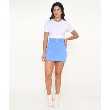Imagem de Mini Saia de Sarja Com Cinto e Bolso Barra Fio - Razon Jeans, PP, Azul