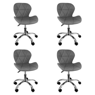 Imagem de Kit 4 Cadeiras Slim Office Estofada Base Giratória Cromada - Lianto De