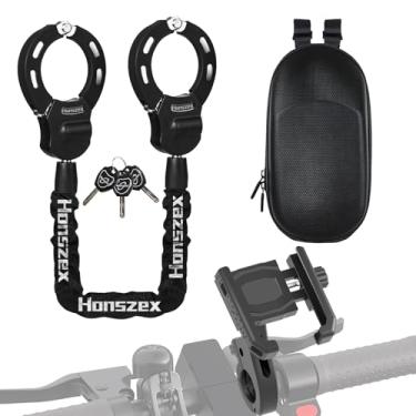Imagem de Honszex Fechaduras elétricas antiroubo, suporte de telefone e trava de corrente de scooter com chave, trava antifurto resistente com bolsa de armazenamento à prova d'água, acessórios para scooters