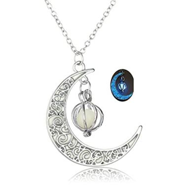 Imagem de Colar luminoso com pingente de lua crescente Halloween abóbora lanterna colar para mulheres homens adolescentes meninas brilha no escuro joia presente, Zinco, Sem Pedra Preciosa