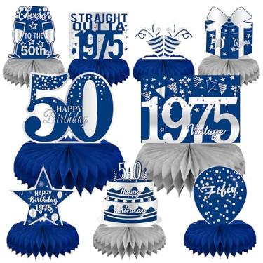 Imagem de LINAYE 50th Birthday Decorations for Men - Blue and Silver Honeycomb Centerpieces for 50 Year Old Birthday Party 50th Birthday Centerpieces for Table Fifty Birthday Vintage Decorations Decor