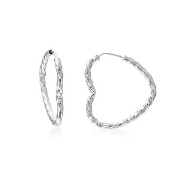 Imagem de Brinco Argola Coração Torcido Prata 925 20mm - JA Jóias