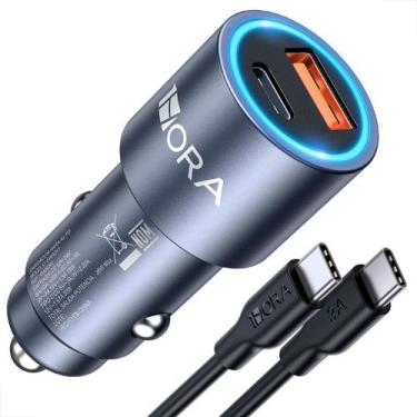 Imagem de Carregador carro duas portas (usb 18w + c 20w) metal + cabo  - 1Hora