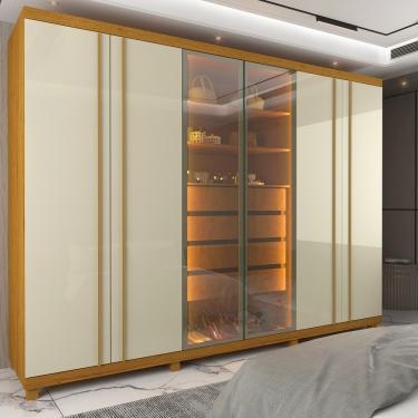 Imagem de Guarda Roupa Casal LED com Vidro Reflecta 6 Portas 100 MDF Absolut Gelius - Naturale/Off White