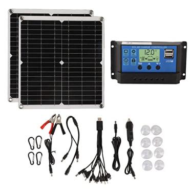 Imagem de Kit de painel solar Grcfumo 50W 60A, conjunto de controlador de carga solar de silício monocristalino, painéis solares à prova d'água com clipe para blackout de acampamento de RV