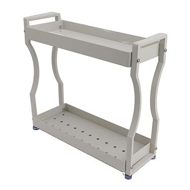 Imagem de Rack de café GRCFUMO, prateleira de armazenamento de gabinete, estação de armazenamento de café em aço inoxidável, organizador de café com alças camada dupla branca para café (50 cm/19,7 pol.)