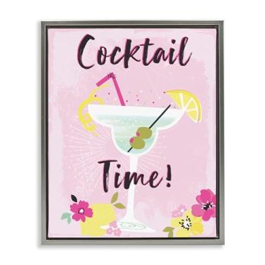 Imagem de Stupell Industries Design de arte de parede em tela emoldurada flutuante cinza para coquetel rosa por Angela Nickeas, 43 x 53 cm