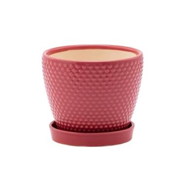 Imagem de Napco Imports Vaso de flores suculentas para plantas internas e externas com pires 14 x 15 cm Hobnail rosa de cerâmica