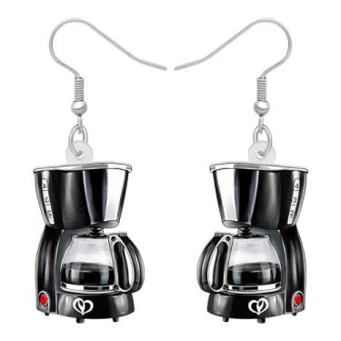Imagem de LONYOO Brincos de acrílico engraçados para máquina de café, pendentes, retrô, vintage, presentes legais para amantes de café, mulheres, bebedoras e mães, Medium, Acrílico, Sem pedra preciosa