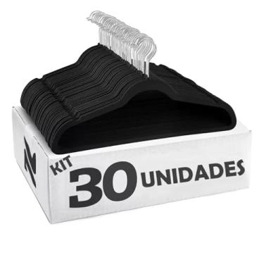 Imagem de Cabides De Veludo Adulto Fino Antideslizante Roupas 30 Peças Preto