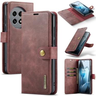 Imagem de DG.MING Capa carteira de couro magnética destacável 2 em 1 para OnePlus 13, capa flip com 3 compartimentos para cartão, 1 compartimento oculto para dinheiro, suporte flip e capa de telefone à prova de