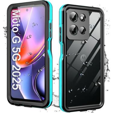 Imagem de Capa para Motorola Moto G 5G 2025 com protetor de tela integrado, à prova d'água, resistente à prova de poeira, à prova de poeira, à prova de quedas, azul-petróleo