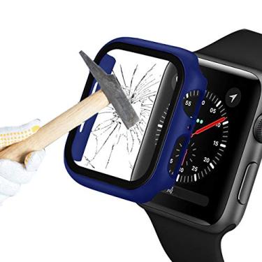 Imagem de SPINYE Capa compatível com Apple Watch 38 mm, 42 mm, 40 m, 44 mm, capa protetora de policarbonato rígido com protetor de tela de vidro temperado HD 2 em 1 para iWatch séries 5/4/3 (40 mm, azul)