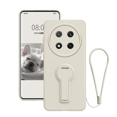 Imagem de Anlalish Compatível com Honor Magic 7 Lite, capa de silicone à prova de choque com cordão de pulso, capa de celular com proteção total para lente da câmera para Honor Magic 7 Lite com suporte (bege)
