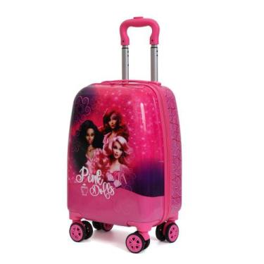 Imagem de Mala Infantil Escolar Viagem Boneca Pink Dolls 10kg ABS Rígido Rodinha