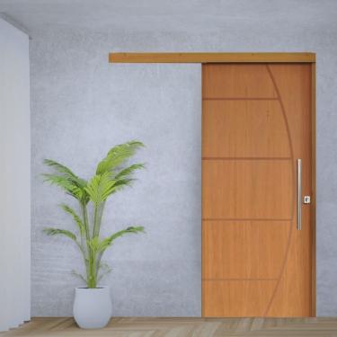 Imagem de Porta de Correr Padrão Imbuia Belissima 6 Trilho Embutir Puxador Tubolar 800 Mm Cromado 120 X 210