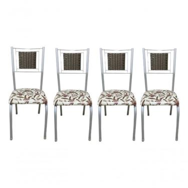 Imagem de Kit 4 Cadeiras Belize Jantar Assento Estofado Tecido Corino Assento marrom-claro branco desenho Do Tecido floral