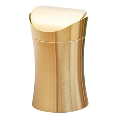 Imagem de MYCENSE Lixeira de Lixeira de mesa Recipiente de lixo Tampa giratória Cesta de lixo Pequena lixeira para quarto Carro, Ouro