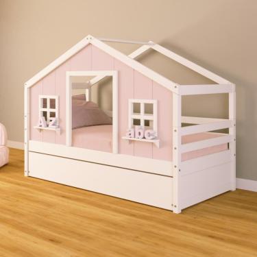 Imagem de Bicama Casinha dos Sonhos Madeira Maciça Rosa/ Branco Housin