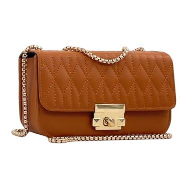 Imagem de Esimileeya Mini bolsas femininas pequenas com corrente dourada e bolsas transversais para mulheres, Marrom acolchoado