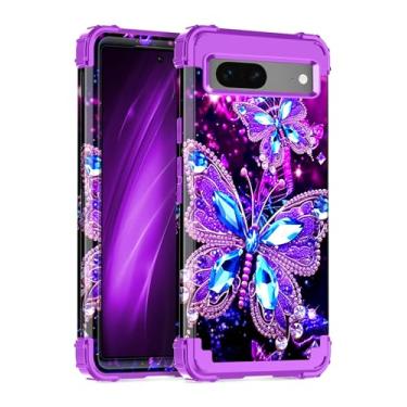Imagem de Miqala Capa para Google Pixel 7, brilha no escuro, três camadas, resistente, à prova de choque, proteção total de plástico rígido + capa protetora de silicone macio para Google Pixel 7, borboleta