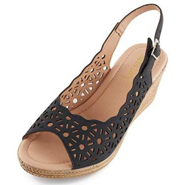 Imagem de Sandália feminina Alexis Leroy salto anabela cortada gáspea peep toe, Preto, 7