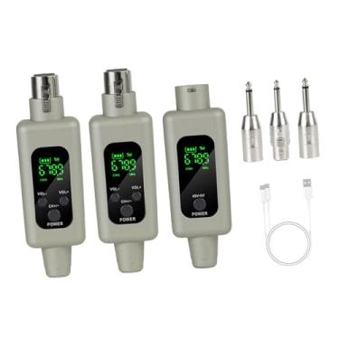 Imagem de MERIGLARE Conjunto de receptor do transmissor XLR sem fio Conjunto de microfone XLR Definir dispositivos de transmissão sem fio de áudio para desempenho ao vivo, Cinza, 1 Por 2