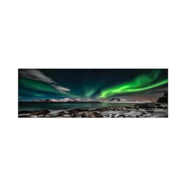 Imagem de Pintura de paisagem - Imagem de arte de parede em tela - Aurora Boreal Lago - Impressões em tela natural para sala de estar quarto decoração de casa 50 x 150 cm 20 x 59 polegadas sem moldura